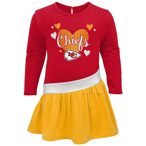 Girls Infant Red Kansas City Chiefs All Hearts Jersey Long Sleeve Dress