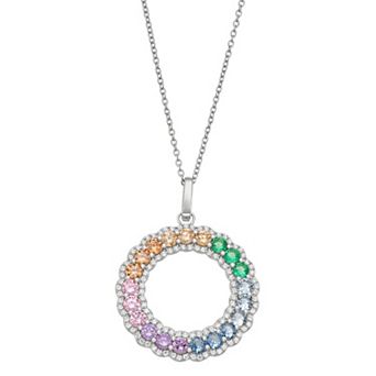 Sterling Silver Pastel Cubic Zirconia Accent Circle Pendant Necklace