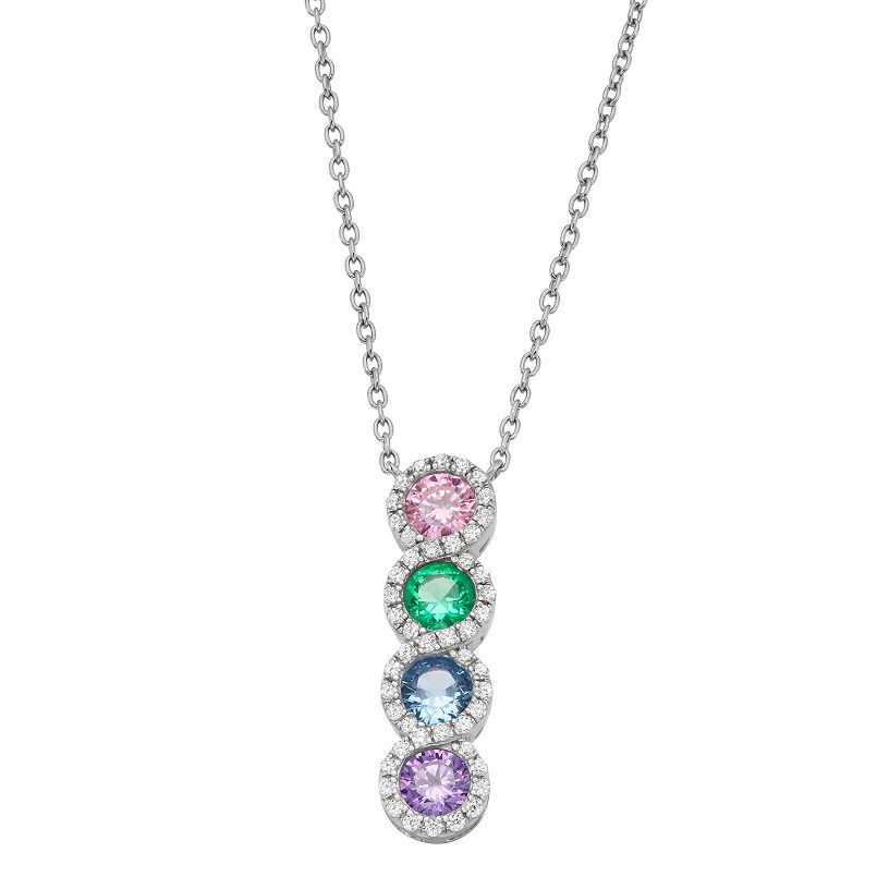 Sterling Silver Rainbow Cubic Zirconia Pendant Necklace