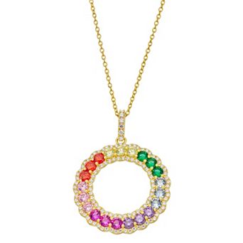 14k Gold Over Sterling Silver Rainbow Cubic Zirconia Accent Circle Pendant Necklace