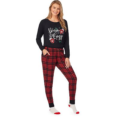 Women's Cuddl Duds® Long Sleeve Pajama Top, Pajama Pants & Socks Set 