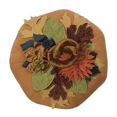 Edie@Home Harvest Velvet Pumpkin pillow with Embroidered Leaves