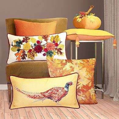 Edie@Home Harvest Velvet Pumpkin pillow with Embroidered Leaves