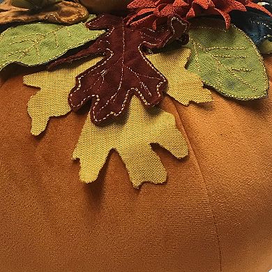 Edie@Home Harvest Velvet Pumpkin pillow with Embroidered Leaves