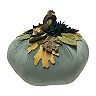 Edie@Home Harvest Velvet Pumpkin pillow with Embroidered Leaves