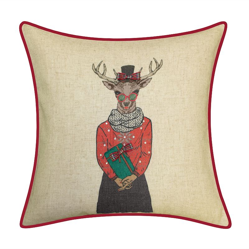 Edie@Home Holiday Christmas Plaid Reindeer Girlfriend Decorative Pillow, Re