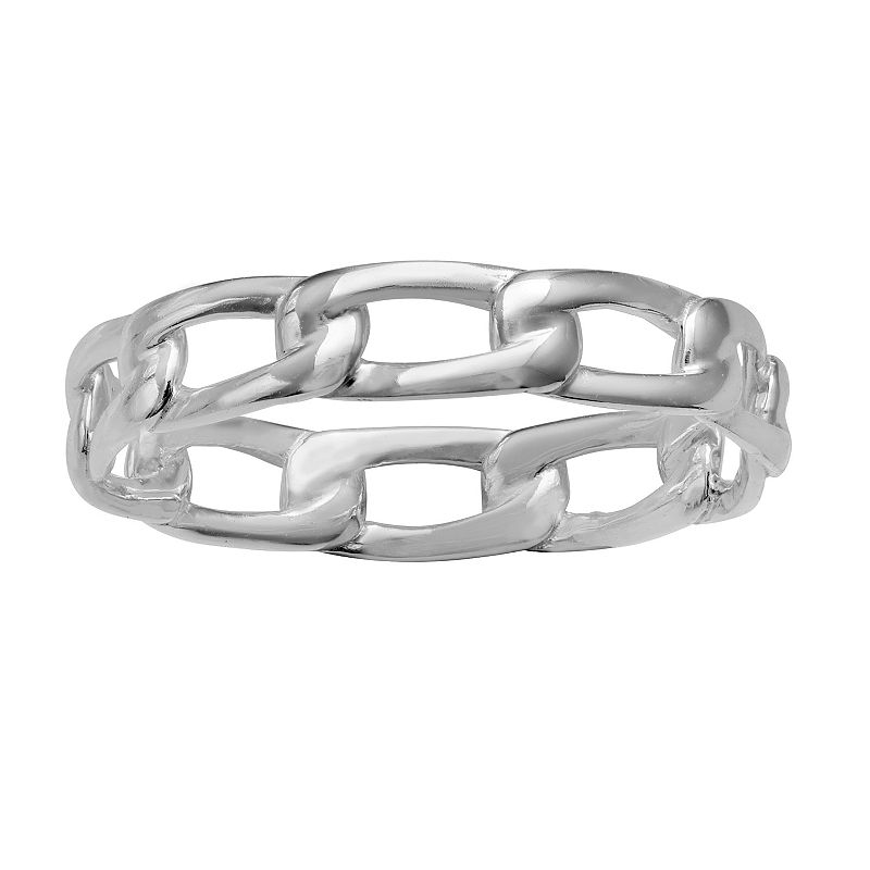PRIMROSE Sterling Silver Polished Chain Link Ring, Womens, Size: 8