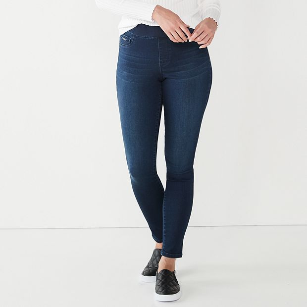 Ladies New Mid Blue Stretch Denim Jegging Pull On Jeans Legging
