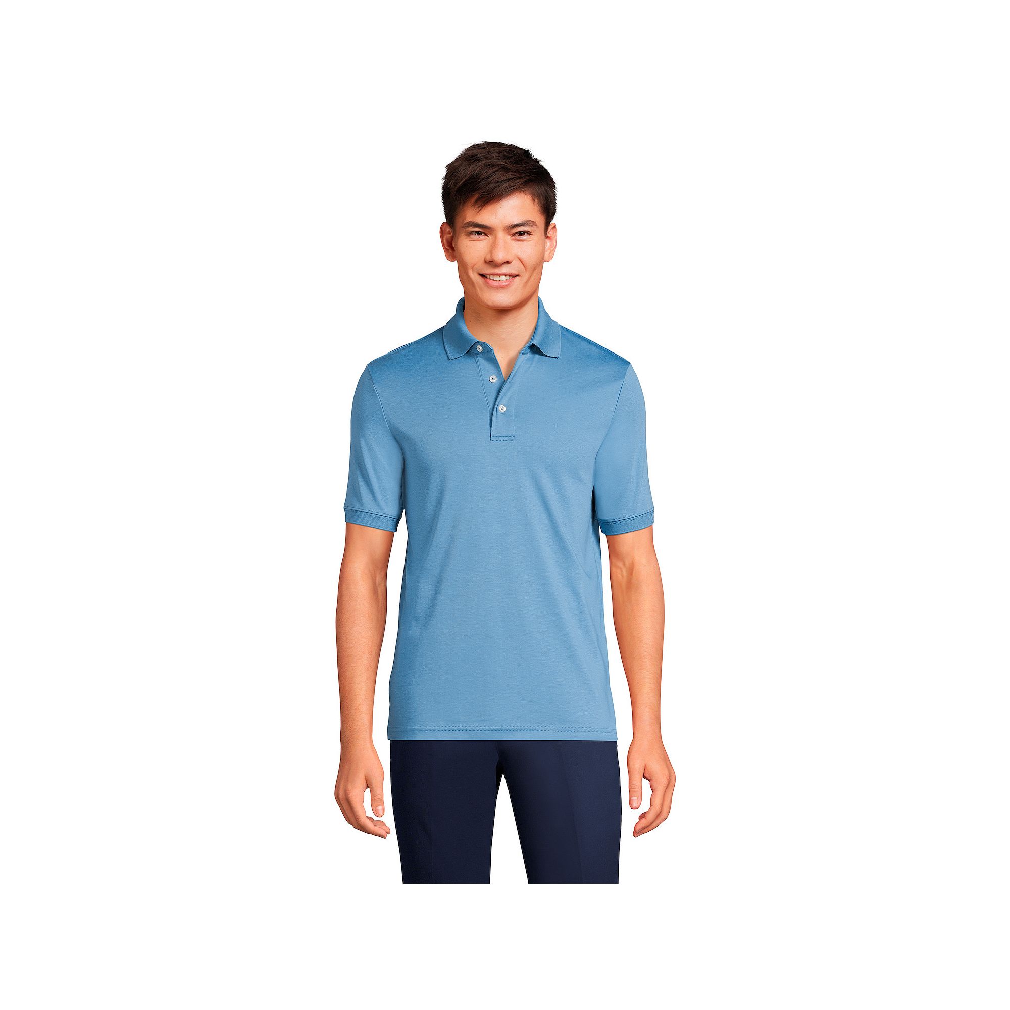Mens Lands End Super Soft Supima Polo, Size: XL, Muted Blue