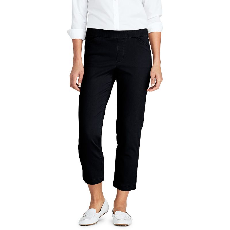 Womens Lands End Pull-On Chino Crop Pants, Size: 6 Tall, Black
