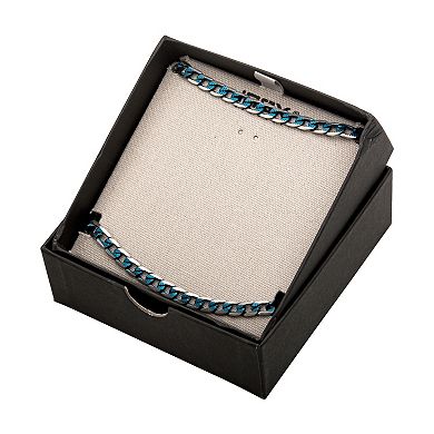 Men's 6 mm Blue Plated Stainless Steel Curb Chain Necklace & Bracelet Set