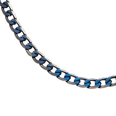 Men's 6 mm Blue Plated Stainless Steel Curb Chain Necklace & Bracelet Set