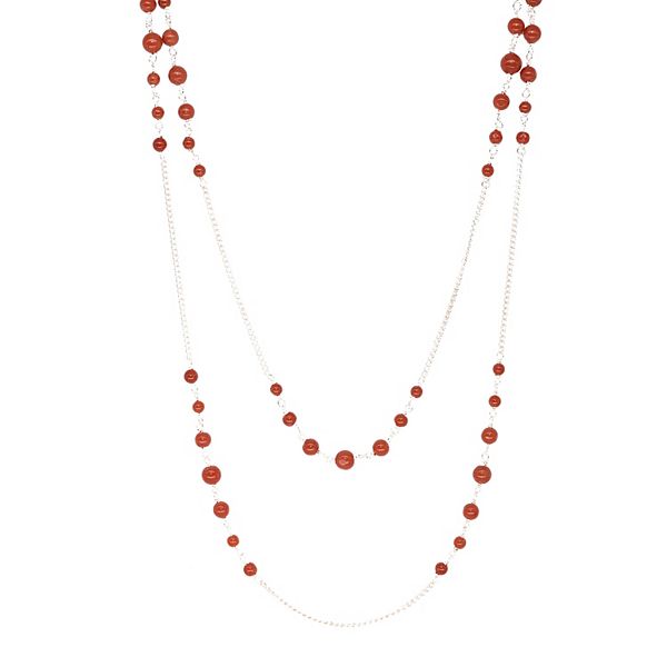 Jewelmak Long Sterling Silver Beaded Coral Necklace