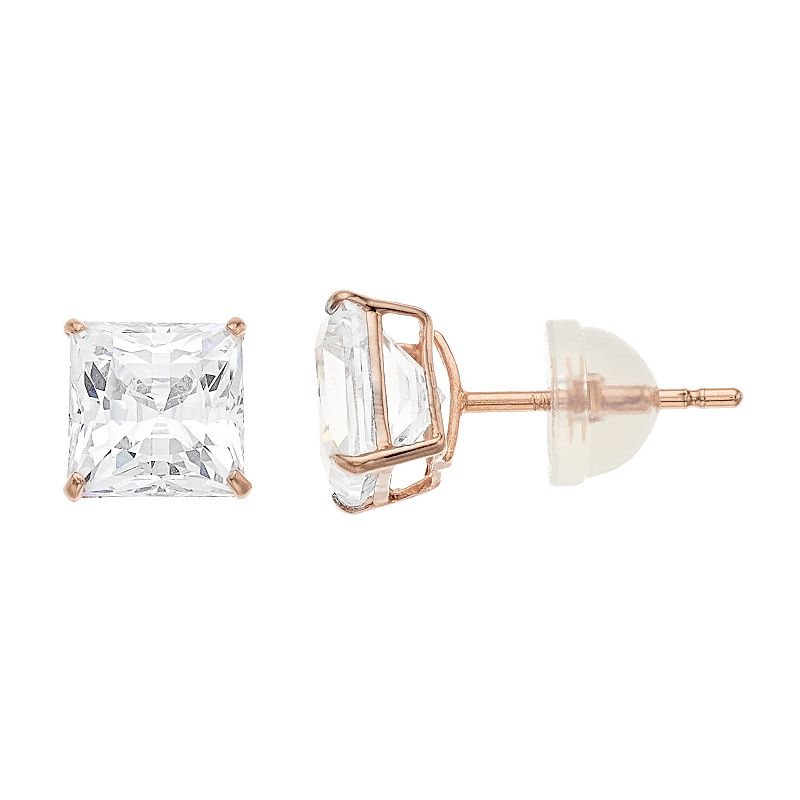 Renaissance Collection 10k Rose Gold Square Cubic Zirconia Stud Earrings, W