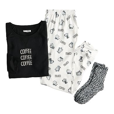 Women's Sonoma Goods For Life® Long Sleeve Pajama Top, Pajama Pants & Socks Set