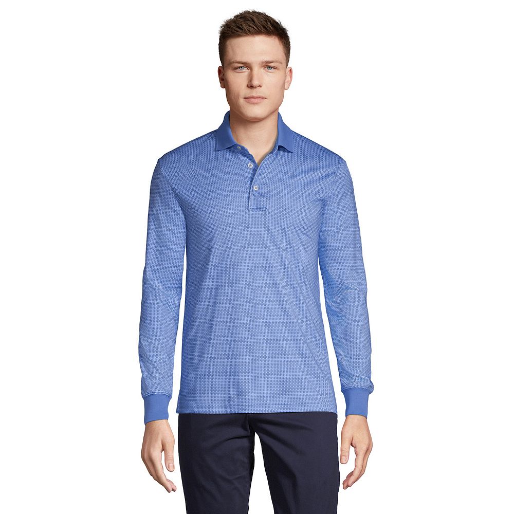 Men's Lands' End Long Sleeve Jacquard Super Soft Supima Polo