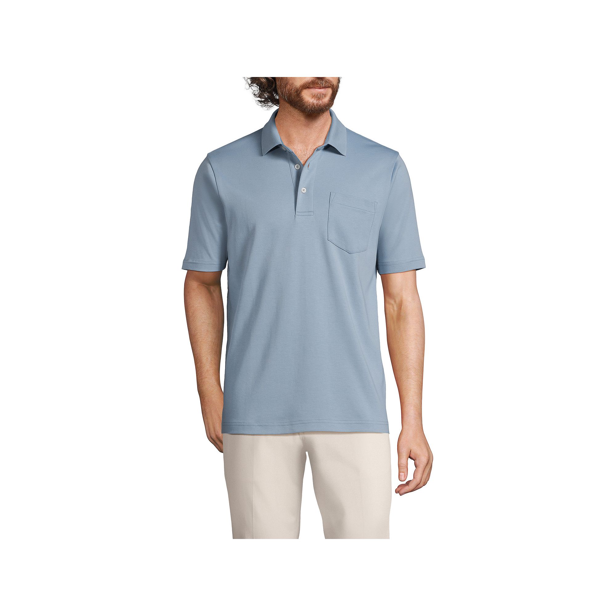Mens Lands End Super Soft Supima Pocket Polo, Size: Small, Pale Grey Blue