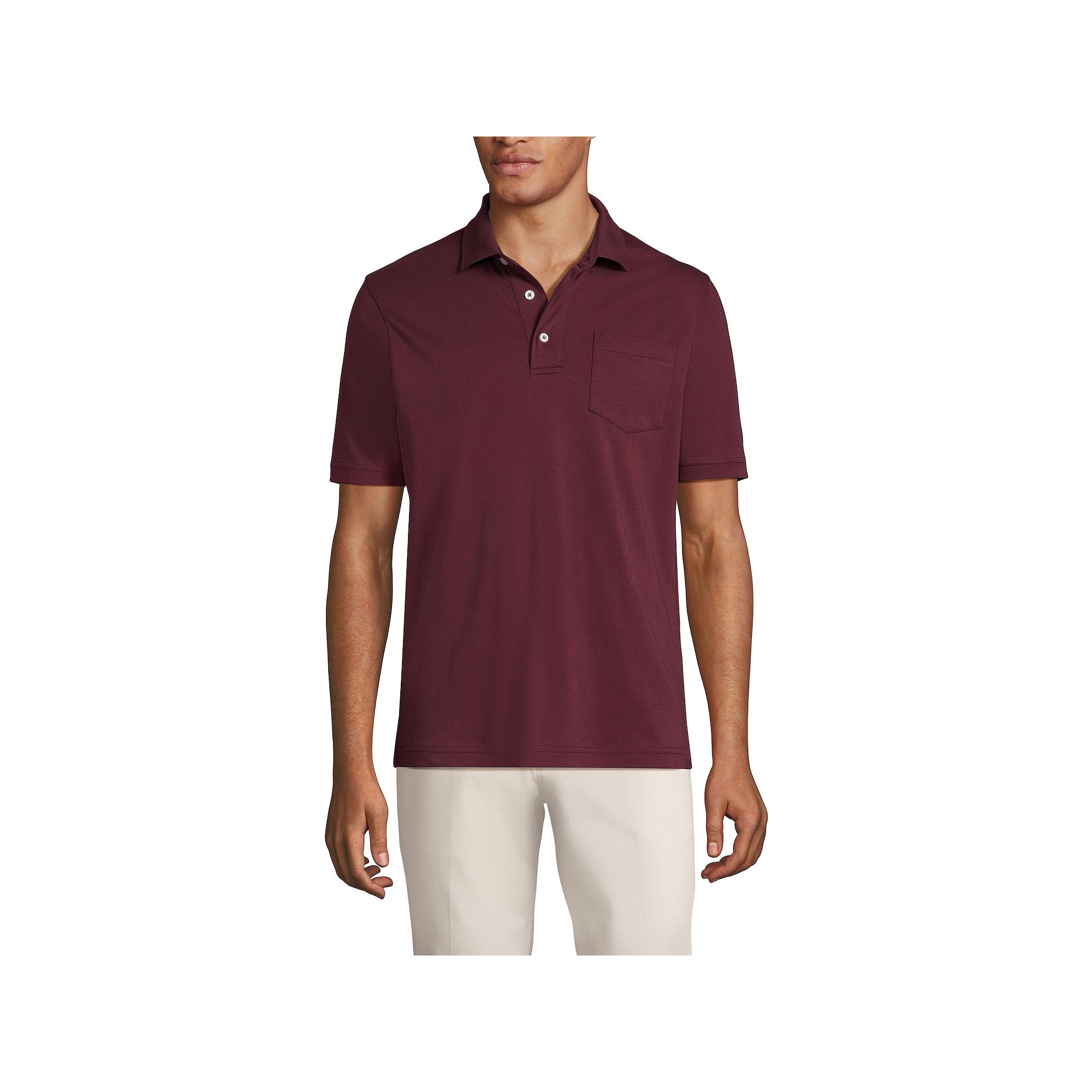 Mens Lands End Super Soft Supima Pocket Polo, Size: Medium, Royal Red