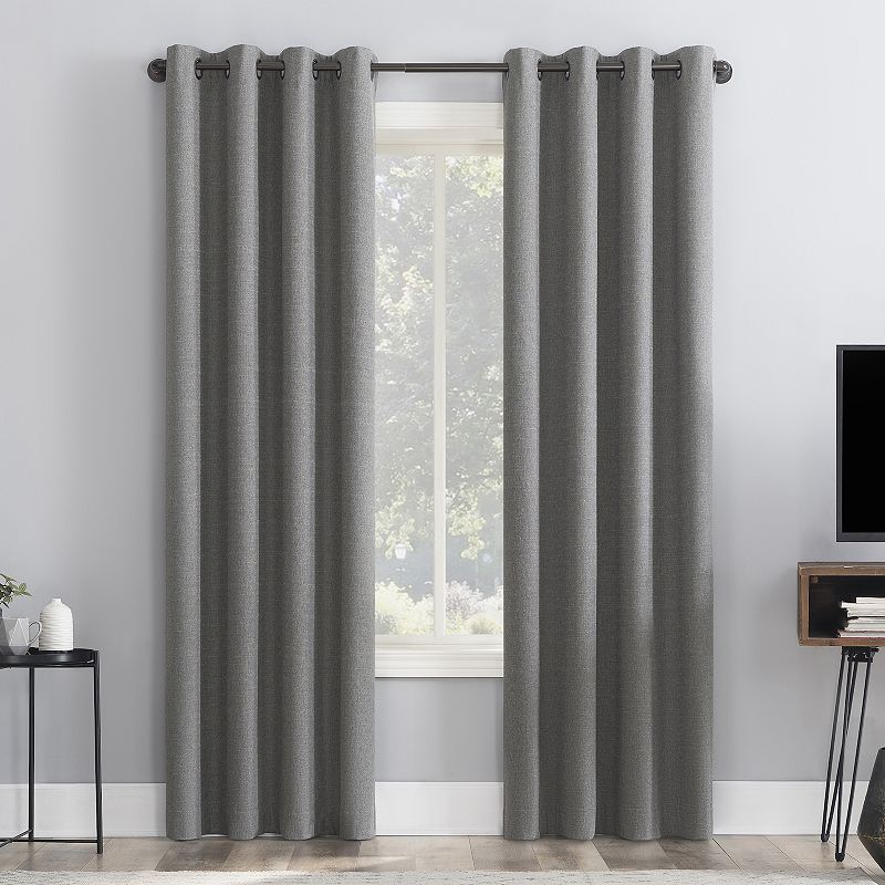 84"x50" Channing Grid Texture Draft Shield Fleece Insulated 100% Blackout Grommet Curtain Panel Coal Gray - Sun Zero