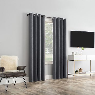 Sun Zero Tresello Tonal Textured Draft Shield Fleece Insulated 100% Blackout Grommet Window Curtain