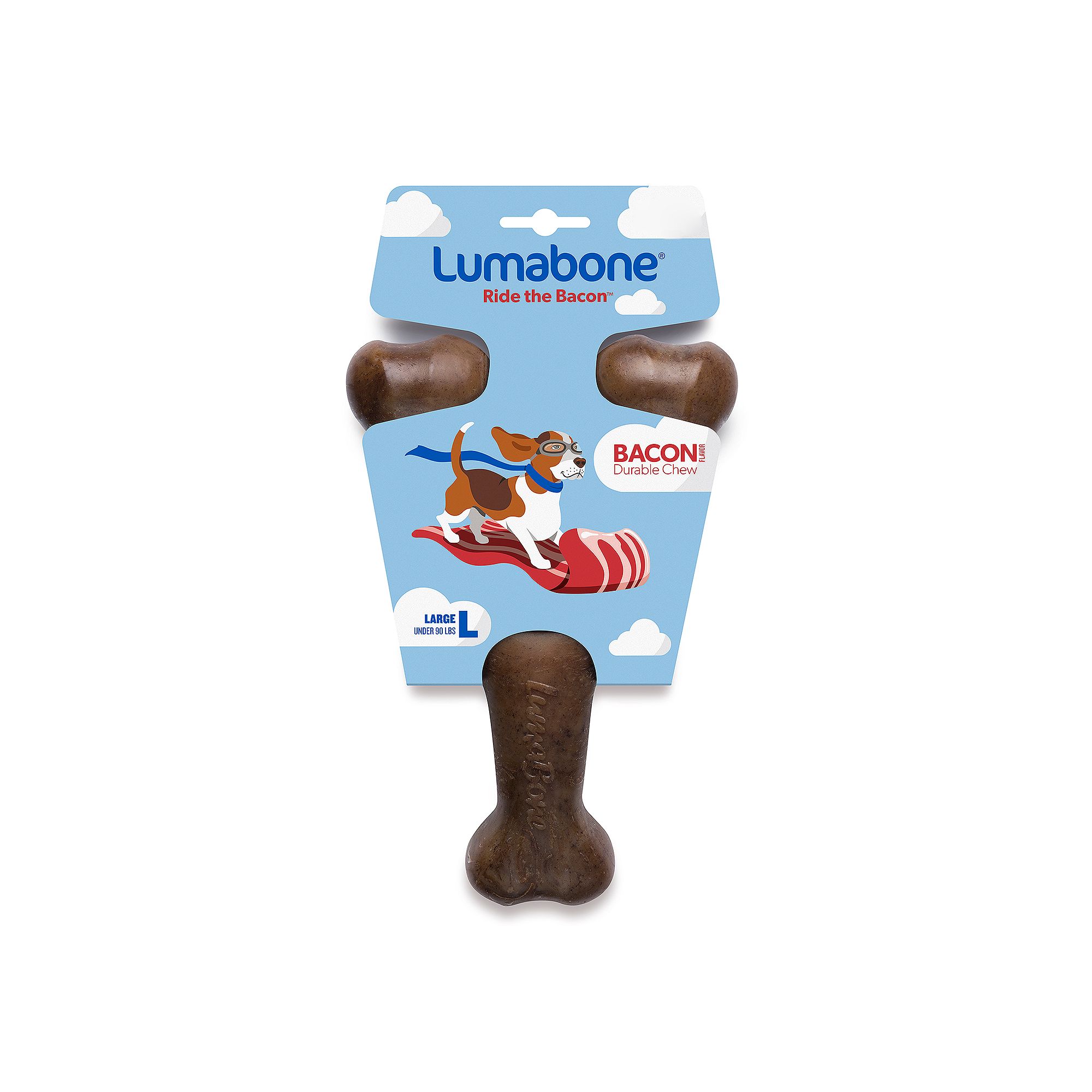 Lumabone Bacon Wishbone Dog Chew Toy - Large, Multi