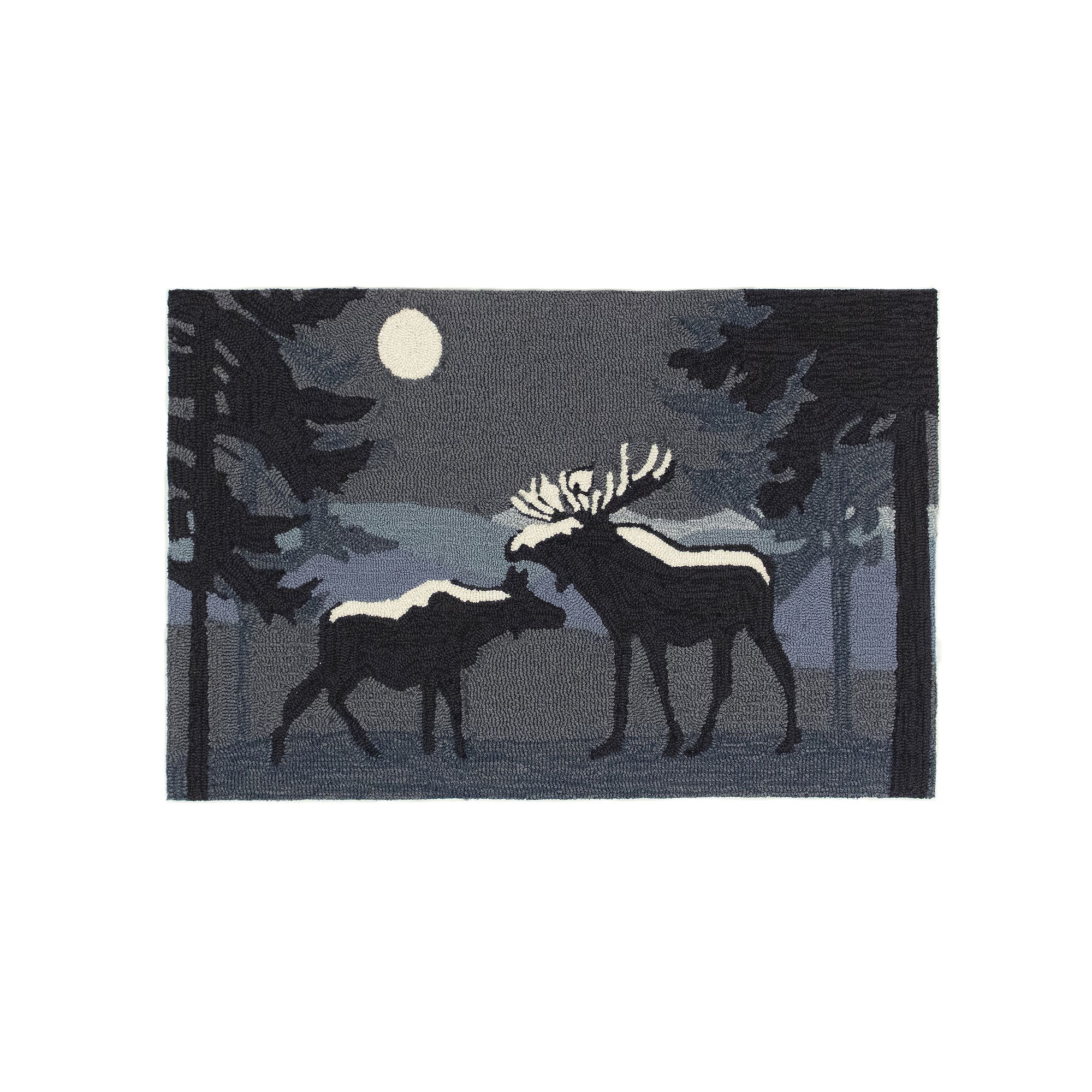 Liora Manne Frontporch Moonlit Moose Indoor Outdoor Rug, Black