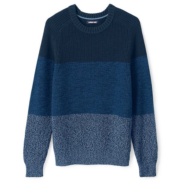 Men's Lands' End Cotton Drifter Shaker Striped Crewneck Sweater