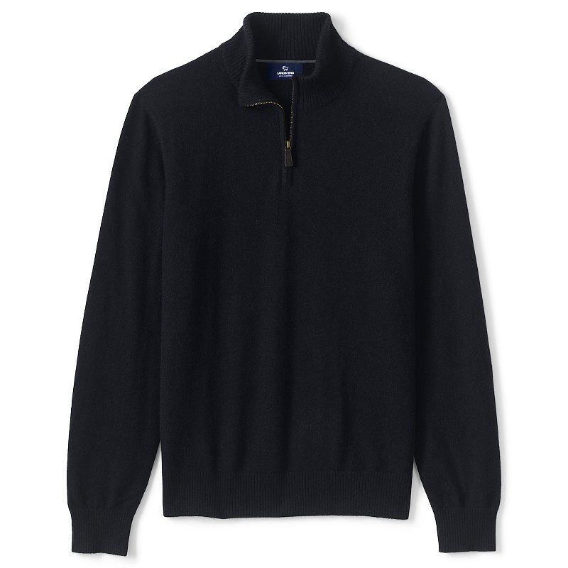 Mens Lands End Cashmere Quarter-Zip Sweater, Size: Small, Black