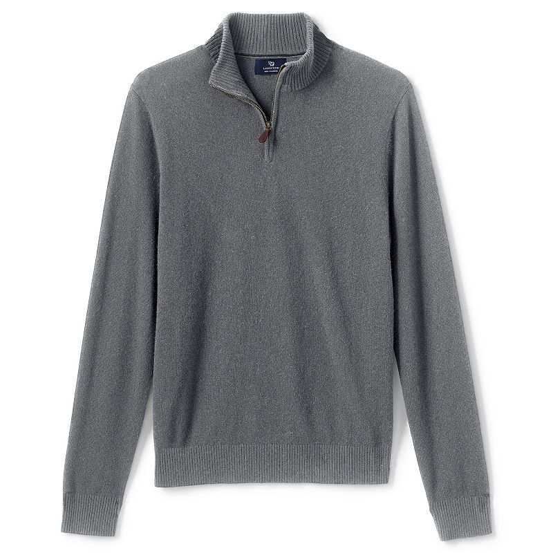 Mens Lands End Cashmere Quarter-Zip Sweater, Size: Small, Grey