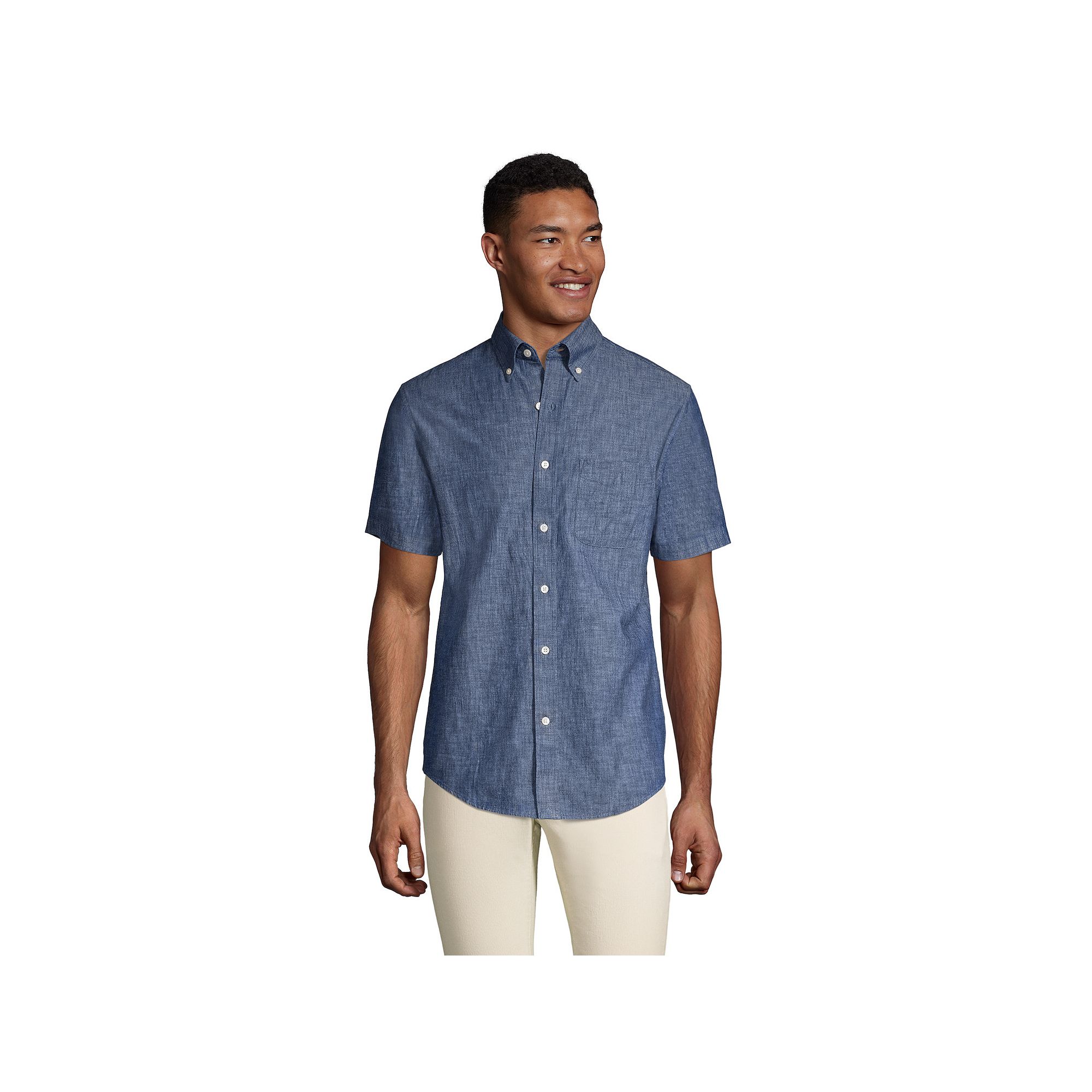 Mens Lands End Traditional-Fit Chambray Button-Down Shirt, Size: Small, D
