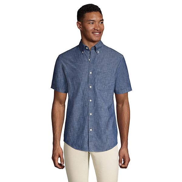Essentials Men's Regular-Fit Short-Sleeve Chambray Shirt, Grey,  XX-Large