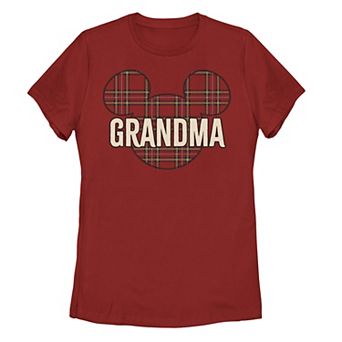 Juniors' Disney's Mickey Grandma Holiday Patch Text Tee