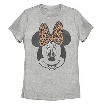 Juniors' Disney's Minnie Mouse Leapord Print Bow Portrait Tee