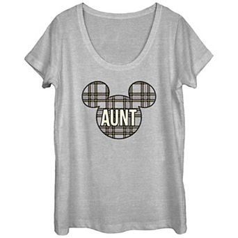 Juniors' Disney's Mickey Christmas Plaid Mickey Aunt Tee