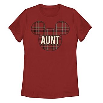 Juniors' Disney's Mickey Christmas Plaid Mickey Aunt Tee