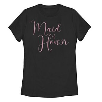 Juniors' Disney's Mickey Mouse Maid Of Honor Cursive Logo Tee