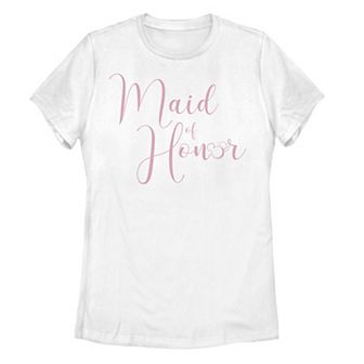 Juniors' Disney's Mickey Mouse Maid Of Honor Cursive Logo Tee