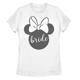 Juniors' Disney's Minnie Mouse Head Silhouette Bow Bride Cursive Text Tee