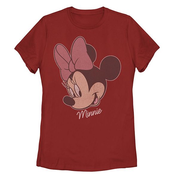 Juniors' Disney's Minnie Mouse Distressed Big Face Tee