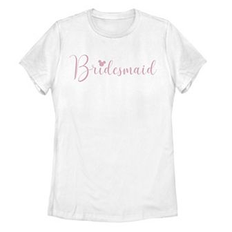 Juniors' Disney's Mickey Mouse Bridesmaid Cursive Logo Tee