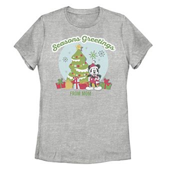 Juniors' Disney's Mickey Christmas Seasons Greetings From Mom Tee