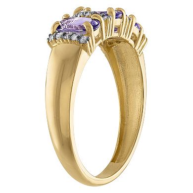 10k Gold Gemstone and 1/10 Carat T.W. Diamond 3-Stone Ring