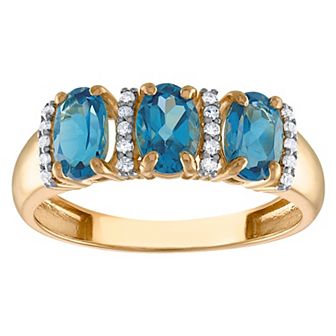 Tiara 10k Gold Gemstone & 1/10 Carat T.W. Diamond 3-Stone Ring