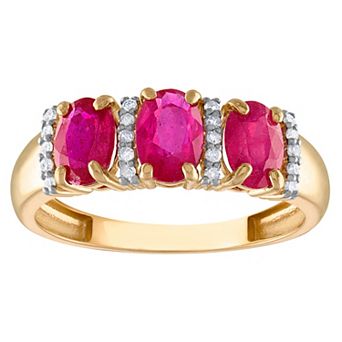 Tiara 10k Gold Gemstone & 1/10 Carat T.W. Diamond 3-Stone Ring
