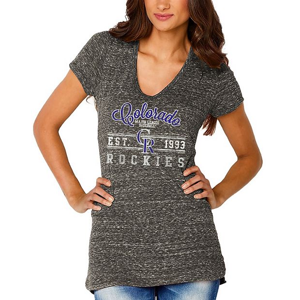 MLB Colorado Rockies Women's Short Sleeve V-Neck Fashion T-Shirt - S