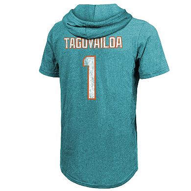 Men's Fanatics Branded Tua Tagovailoa Aqua Miami Dolphins Player Name & Number Tri-Blend Hoodie T-Shirt