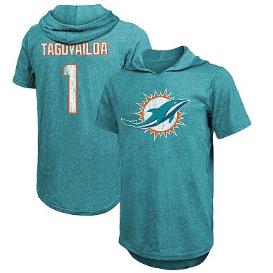 Men's Fanatics Branded Tua Tagovailoa Aqua Miami Dolphins Player Name & Number Tri-Blend Hoodie T-Shirt