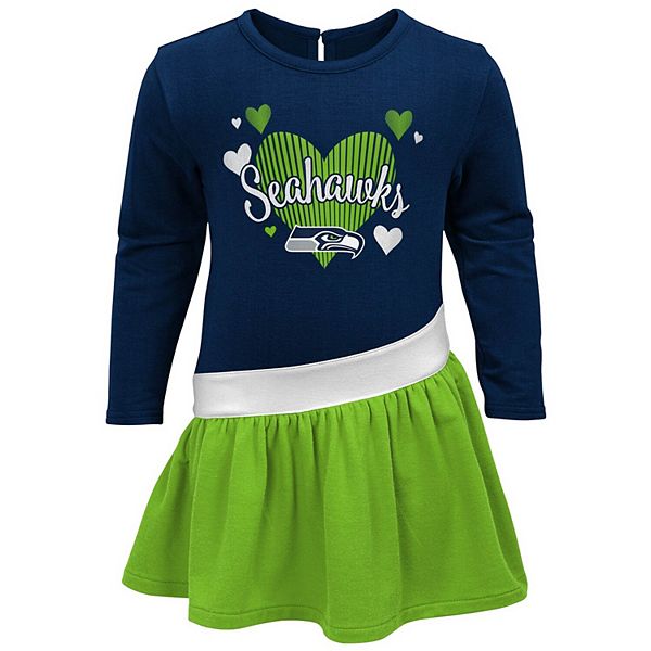 Girls Infant College Navy Seattle Seahawks All Hearts Jersey Long Sleeve  Dress