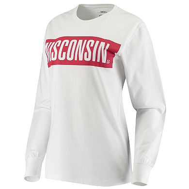 Women's Pressbox White Wisconsin Badgers Big Block Whiteout Long Sleeve T-Shirt