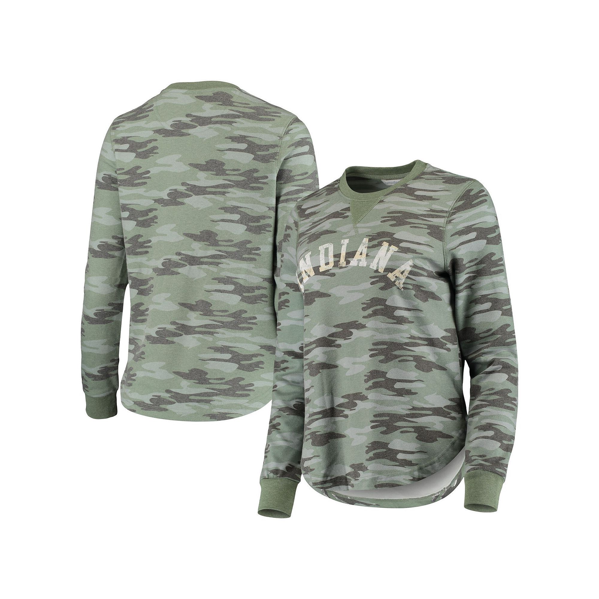 Womens Camo Indiana Hoosiers Comfy Pullover Sweatshirt, Size: Small, Green